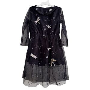 H&M Navy Blue Dress Stars Glitter Dragonfly Planet Space Mesh Girls 2T-3T